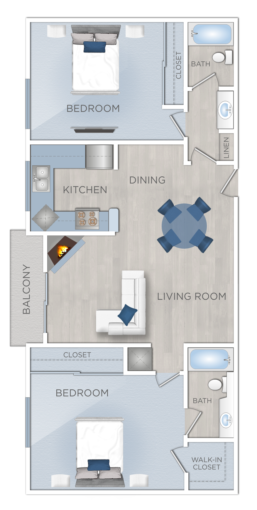 Floor plan for 2 beds, 2 baths, 1059 sqft